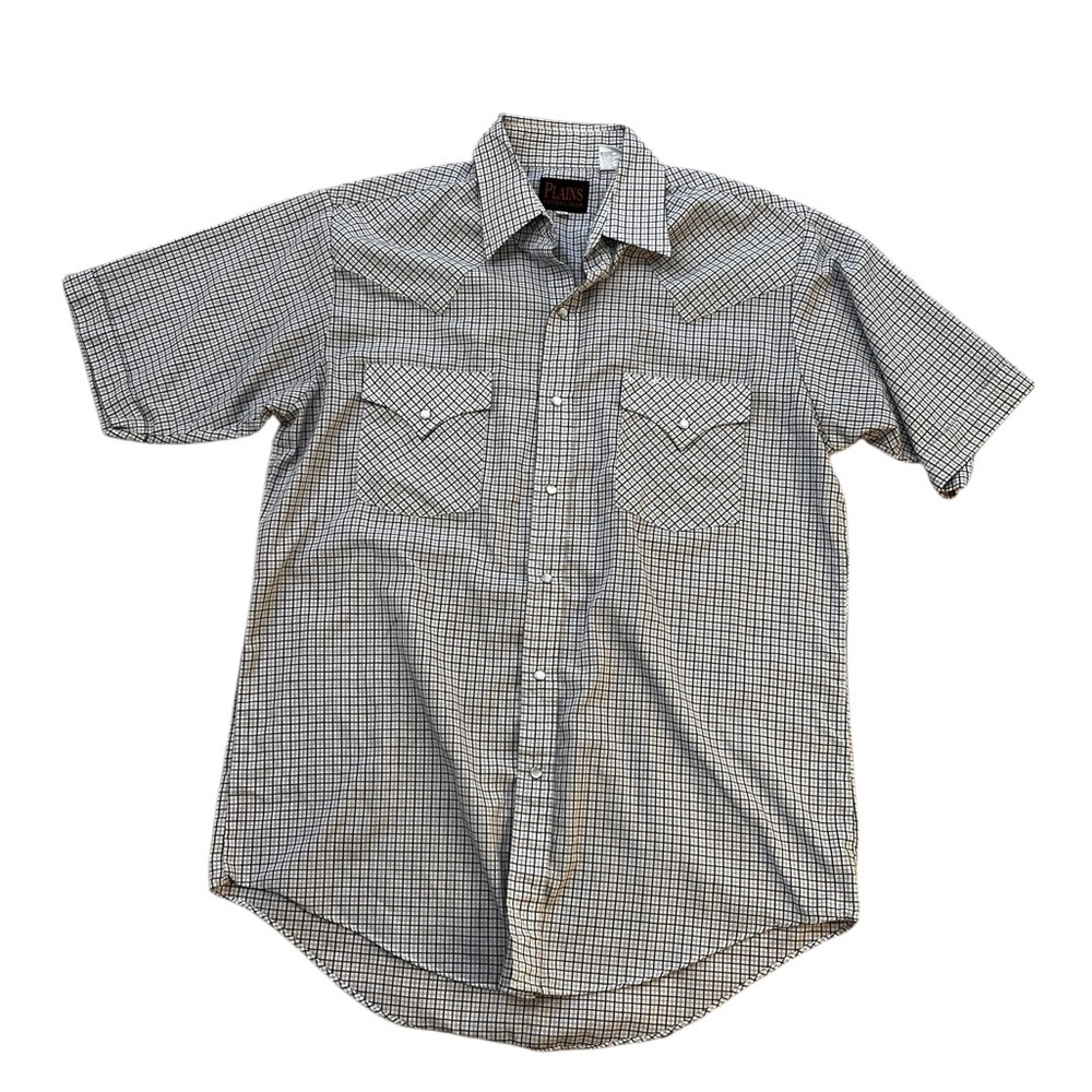 Vintage Plains Western Wear Pearl Snap Striped Short Sleeve Shirt Size L